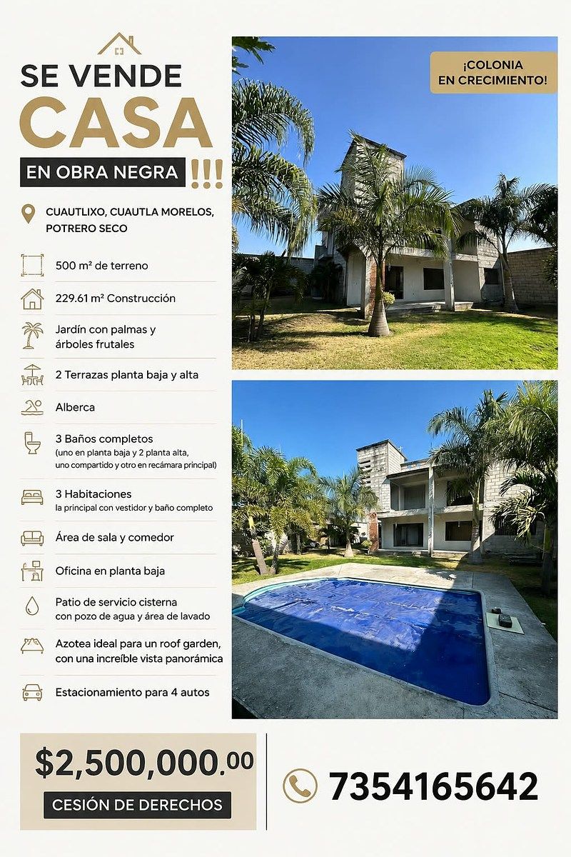 💲💲SE VENDE CASA 🏠 EN OBRA EN OBRA NEGRA‼️‼️📌CUAUTLIXO, CUAUTLA MORELOS, foto 1 de 15