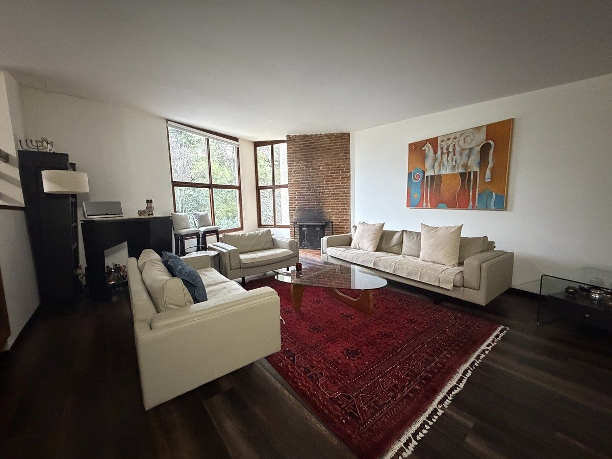 2 de 19: Sala con chimenea y techos altos