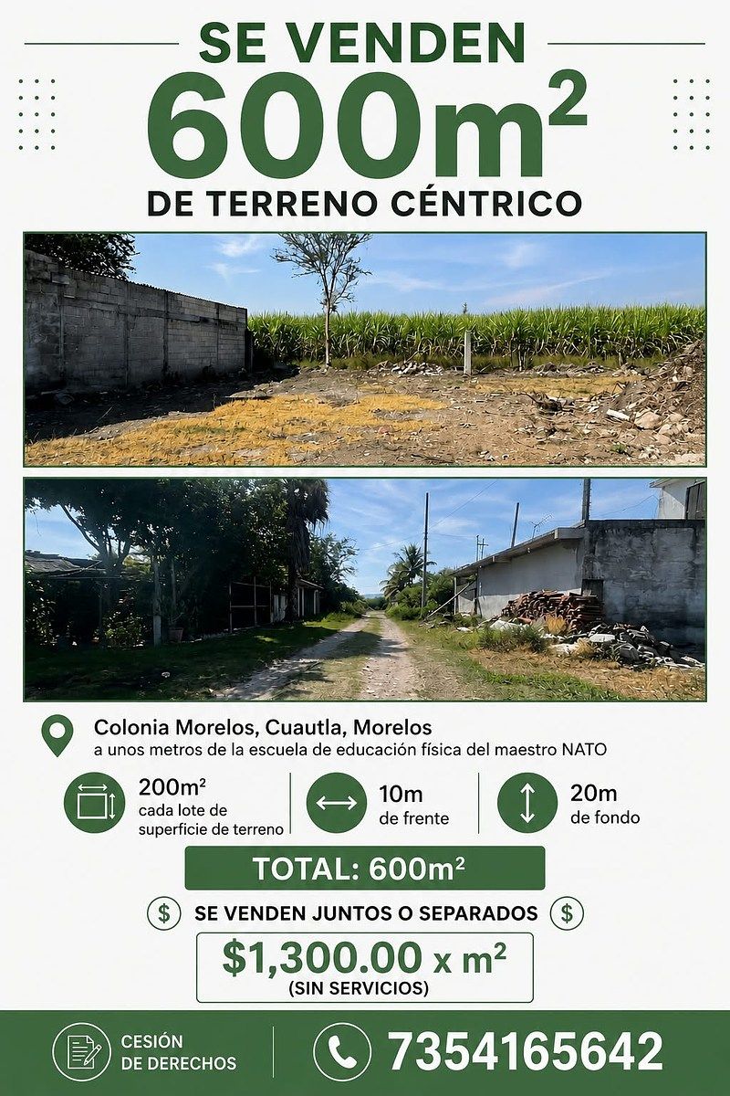 600M2 CENTRAL COLÔNIA MORELOS CUAUTLA À VENDA, foto 1 de 7