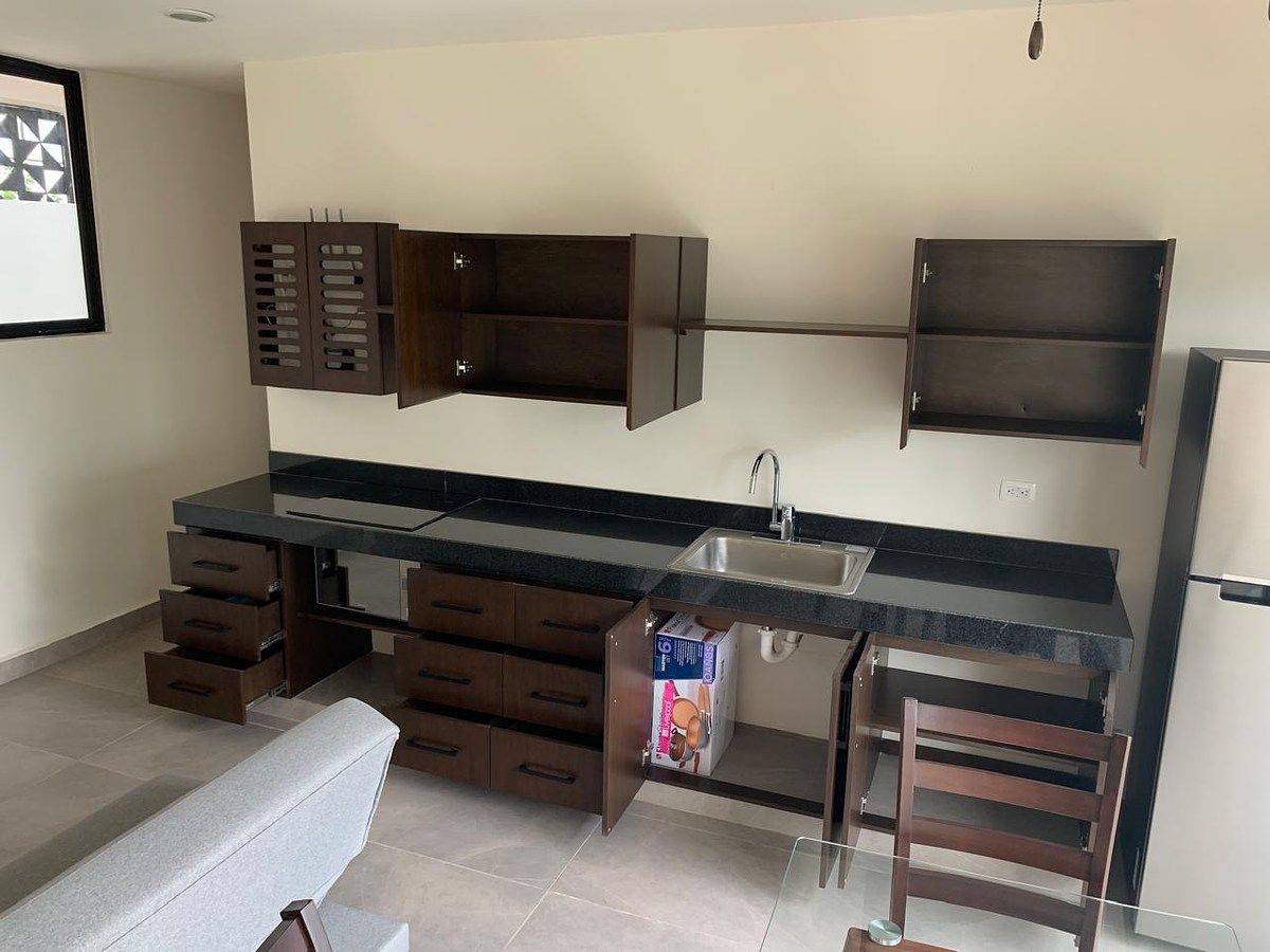 8 de 16: cocina equipada con refrigerador y parrilla eléctri