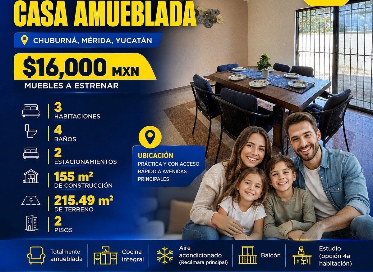 Casa para alugar com móveis novos em Chuburná | 3 quartos com banheiro + escritório, foto 1 de 35