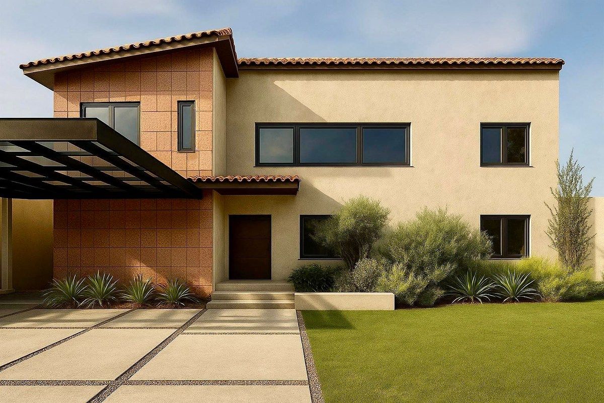 2 of 4: Entrada principal. Estacionamiento techado. Jardin.