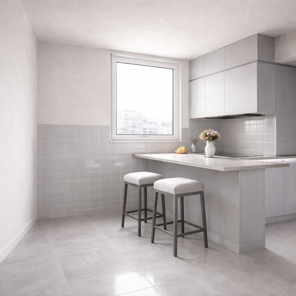 8 de 33: COCINA PROYECTADA EN TONOS BLANCOS Y GRISES