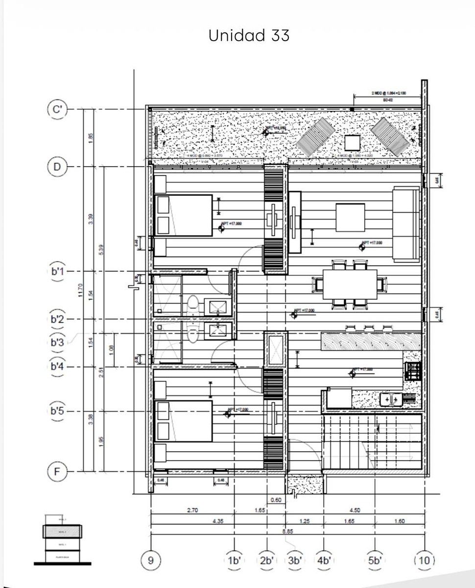 3 de 8: PLANO ARQ.DEL AREA DE  REAMARAS Y SALA Y COMEDOR