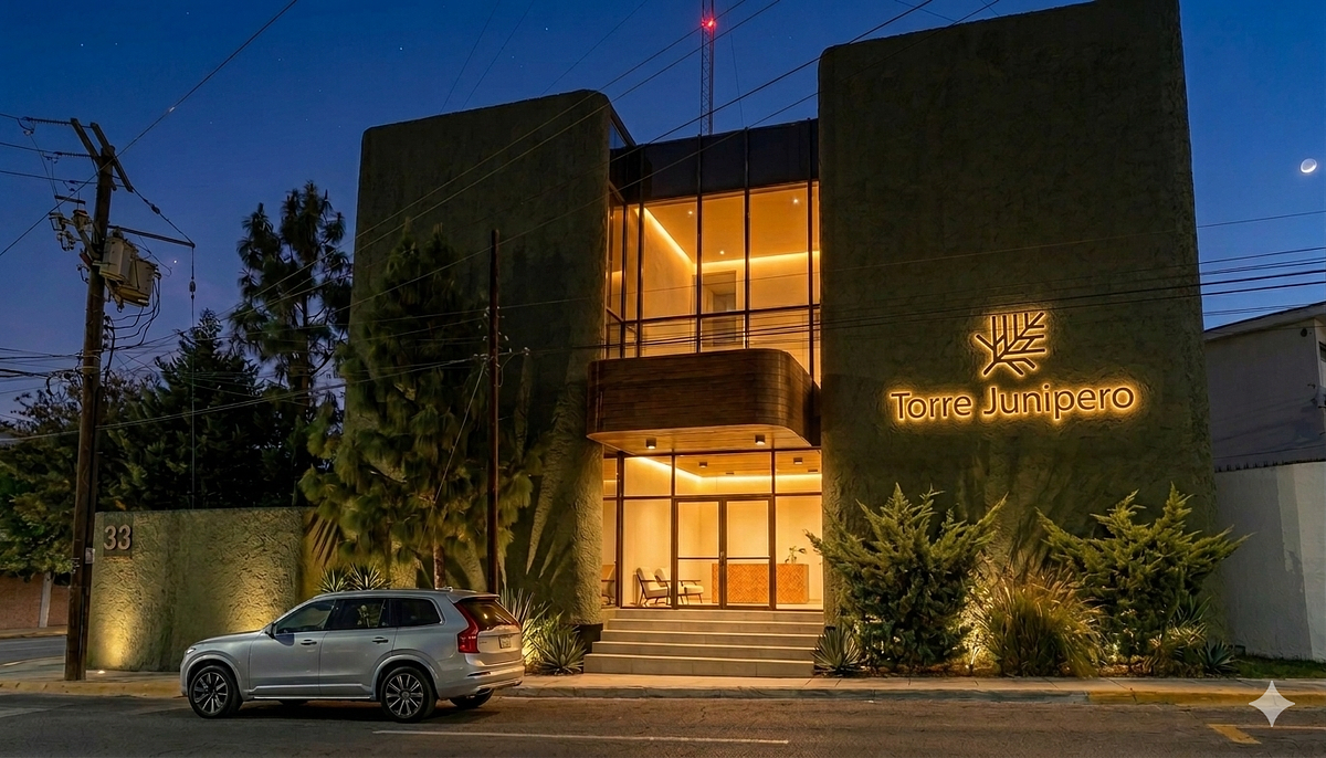 6 of 6: Facada principal (noche)