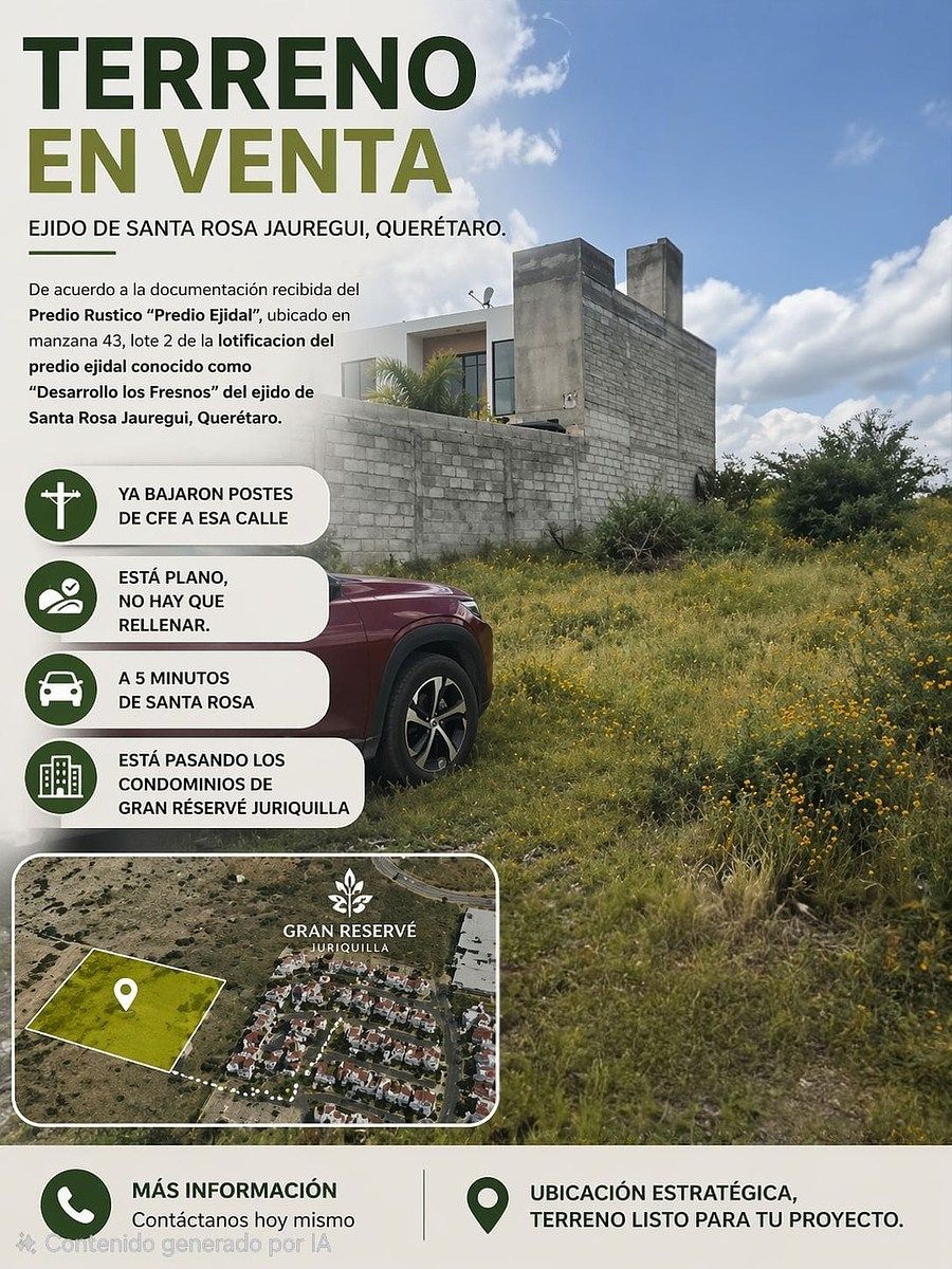 Terreno 1.500 Mts. Ejido Em Los Fresnos Santa Rosa Jauregui $1.700.000, foto 1 de 2