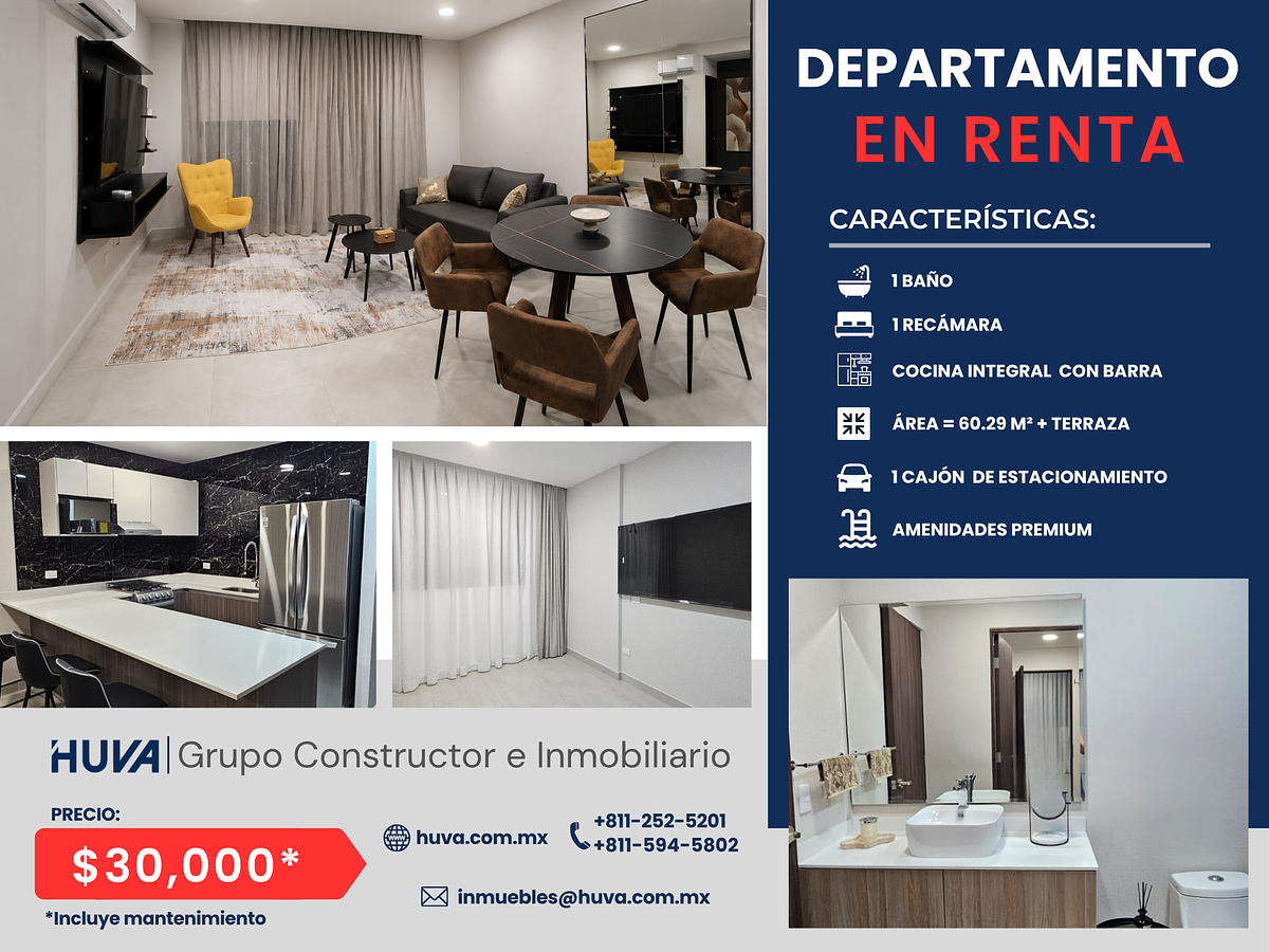 Departamento en Renta en Tres Puertas | Zona San Jerónimo, Monterrey, foto 1 de 11