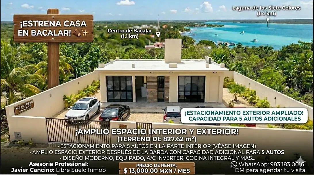ESTRENA CASA EN RENTA EN BACALAR Q, ROO IB67, foto 1 de 10