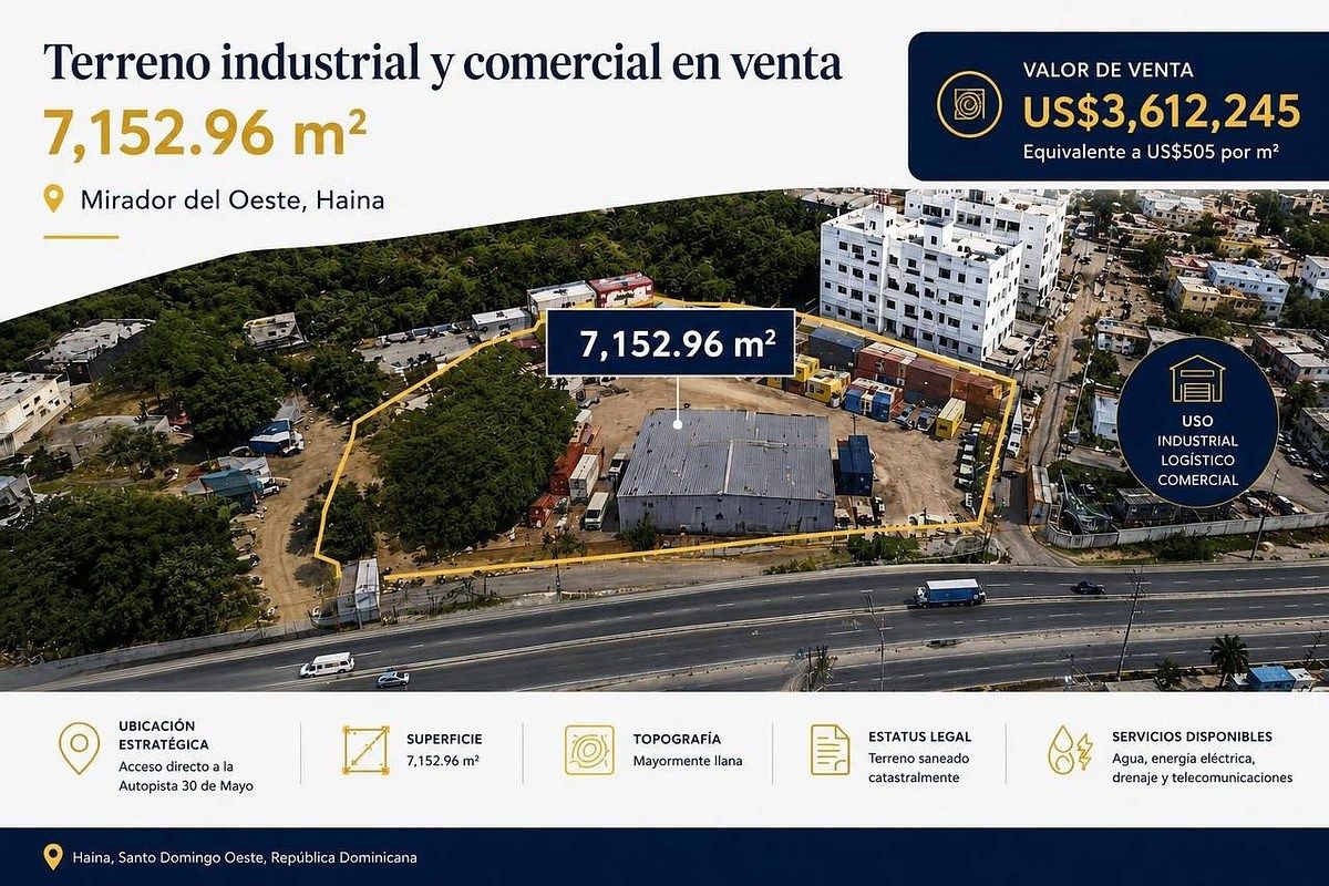 Terreno industrial y comercial en venta | 7,152.96 mts2 Mirador del Oeste, Haina, foto 1 de 1