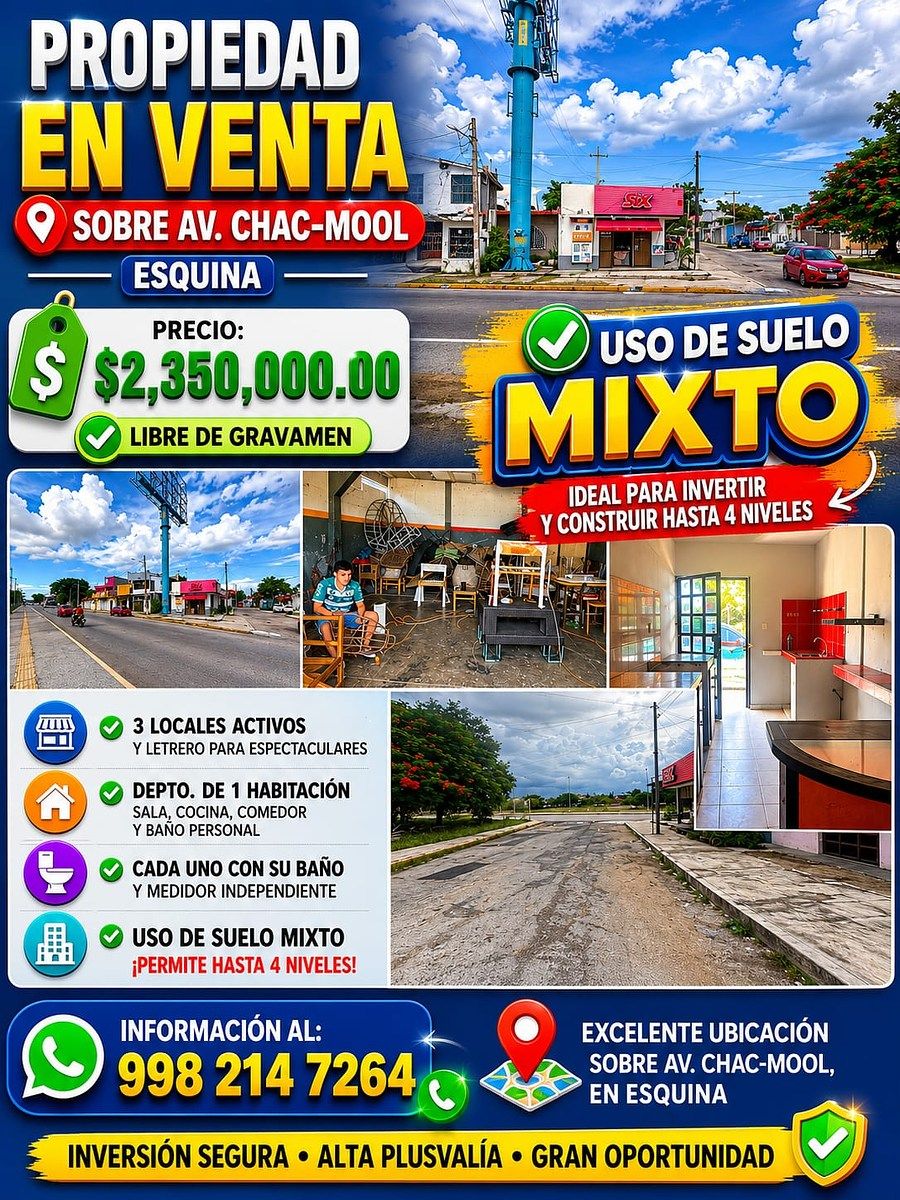 esquina de inversion muy bien ubicada sobre Avenida Chac Mool  x 46, foto 1 de 10