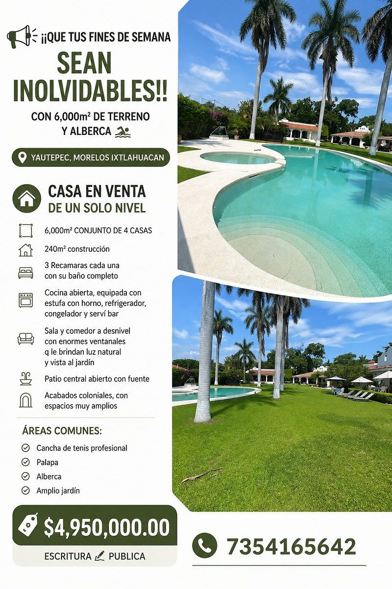 🏠💲CASA EN VENTA DE UN SOLO NIVEL YAUTEPEC, MORELOS IXTLAHUACAN, foto 1 de 49