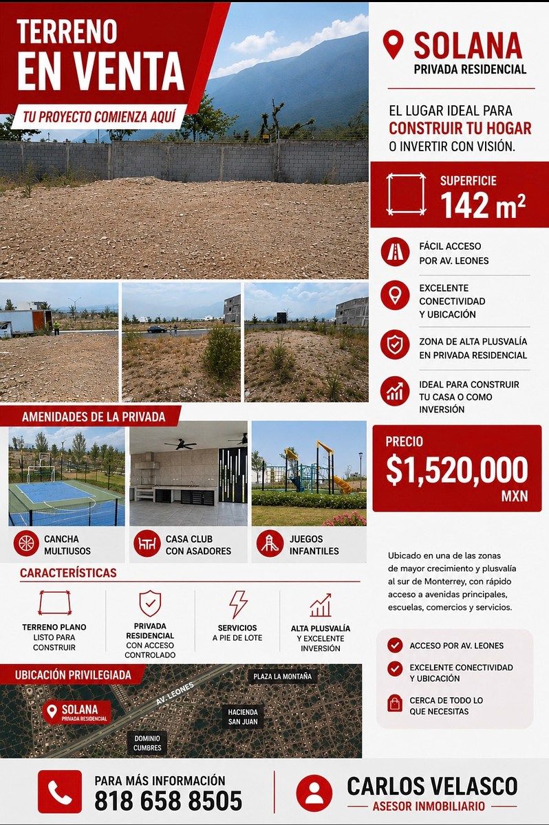 TERRENO EN VENTA - COL. Solana Privada Residencial, foto 1 de 9