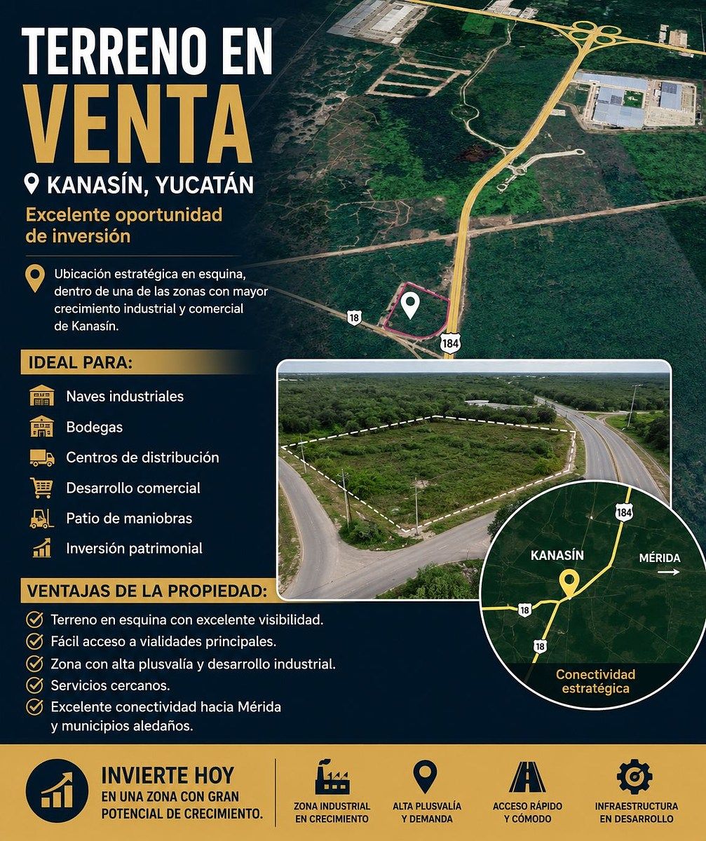 Land for sale in industrial area, Kanasín, photo 1 of 5