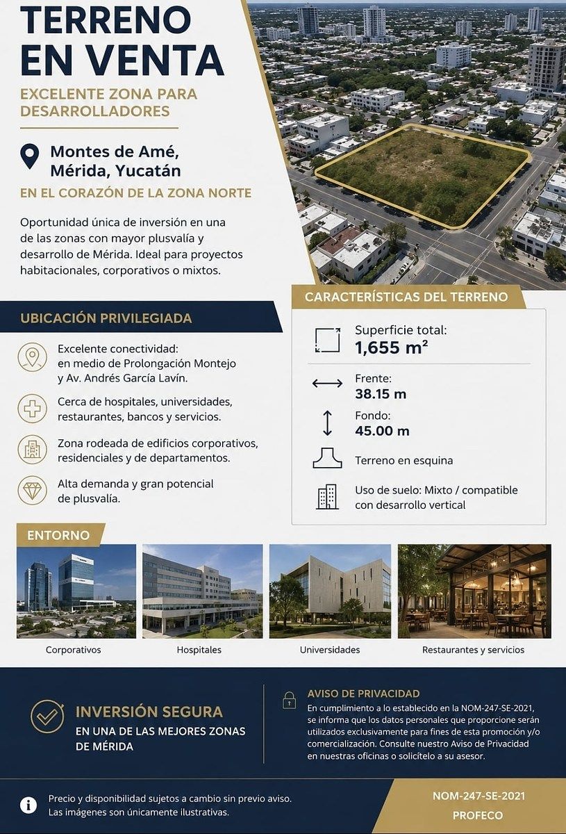 TERRENO À VENDA ZONA NORTE NA ESQUINA MONTES DE AME, MERIDA YUCATAN, foto 1 de 2