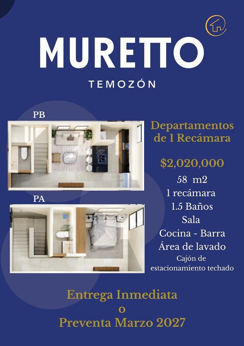 MURETTO TEMOZÓN, DEPARTAMENTO DE UNA RECAMARA EN VENTA, foto 1 de 1