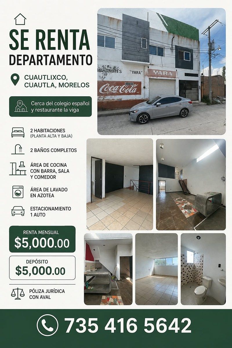 📣🏠SE RENTA DEPARTAMENTO, 📍CUAUTLIXCO, CUAUTLA, MORELOS, foto 1 de 19