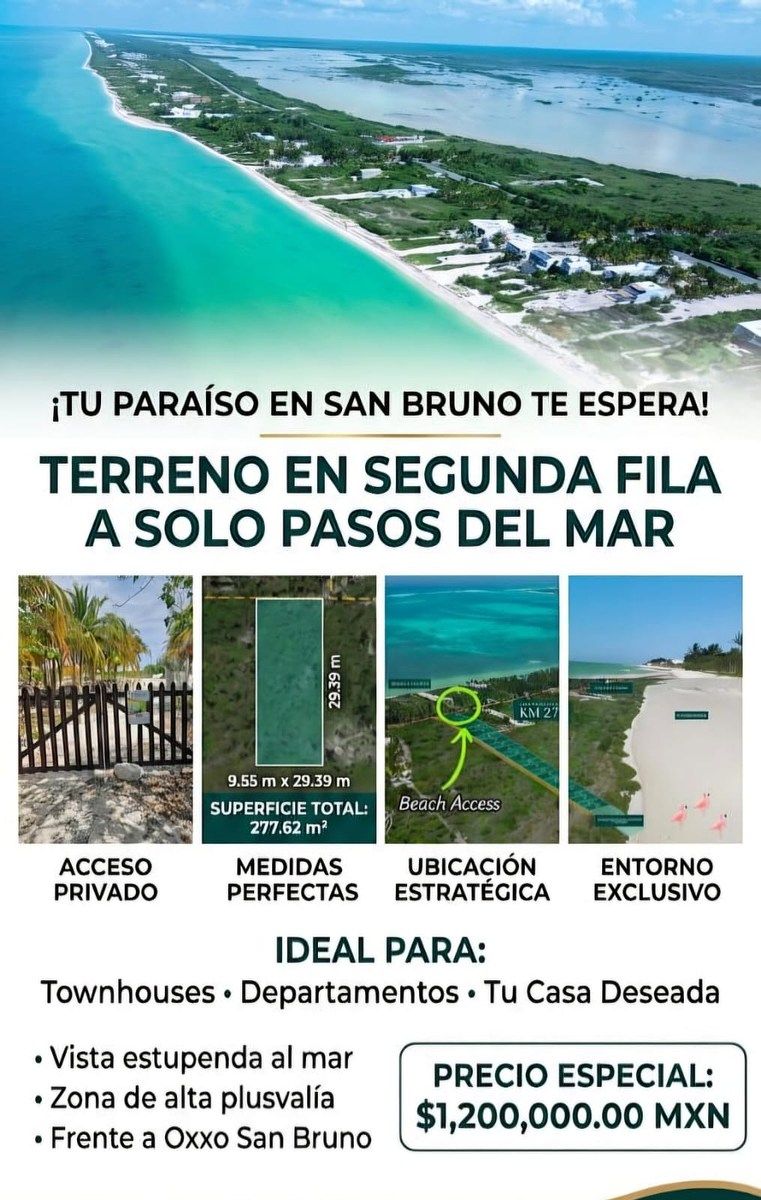 SE VENDE TERRENO EN SAN BRUNO YUCATAN , EN 2A. FILA DE LA PLAYA, foto 1 de 5
