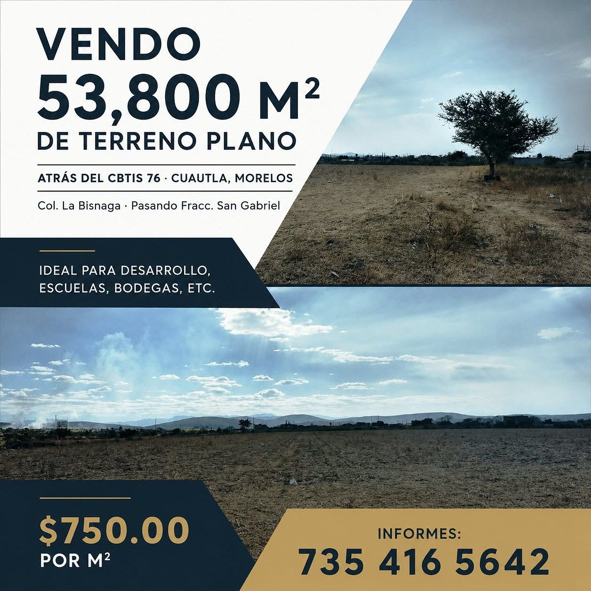 VENDO 53,800M2 DE TERRENO PLANO ATRAS CBTIS 76 CUAUTLA MORELOS, foto 1 de 9