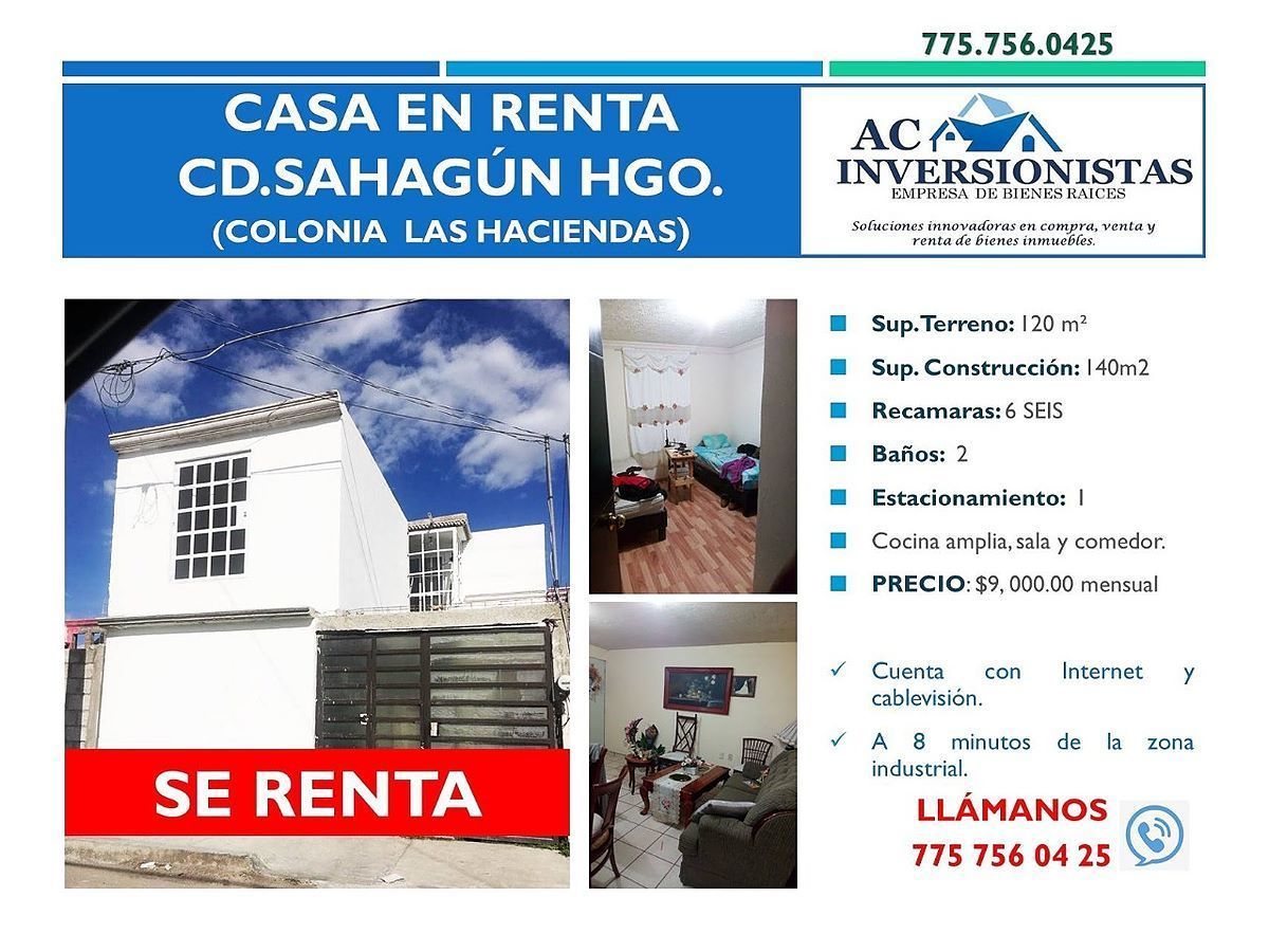 CASA EN RENTA CD. SAHAGUN 